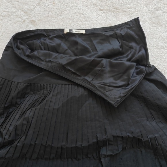 D Exterior Long Midi Skirt Medium Pleated Ruffle Black Flowy - Picture 5 of 7